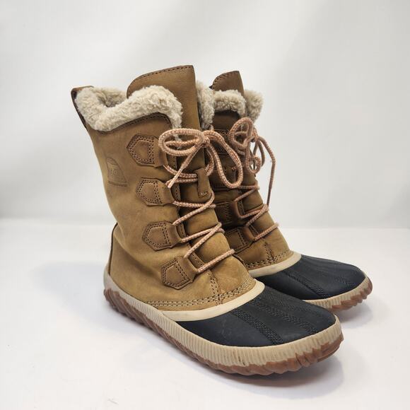 Sorel Out N About Plus Tall Waterproof Boots Camel Brown Leather Women Size 6 - Picture 1 of 10